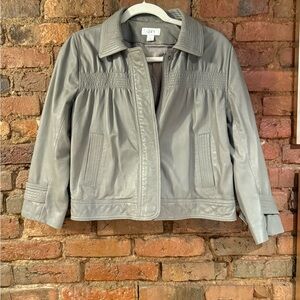 Loft Gray Leather Jacket with Prominent Collar and Relaxed Fit size 4 never worn